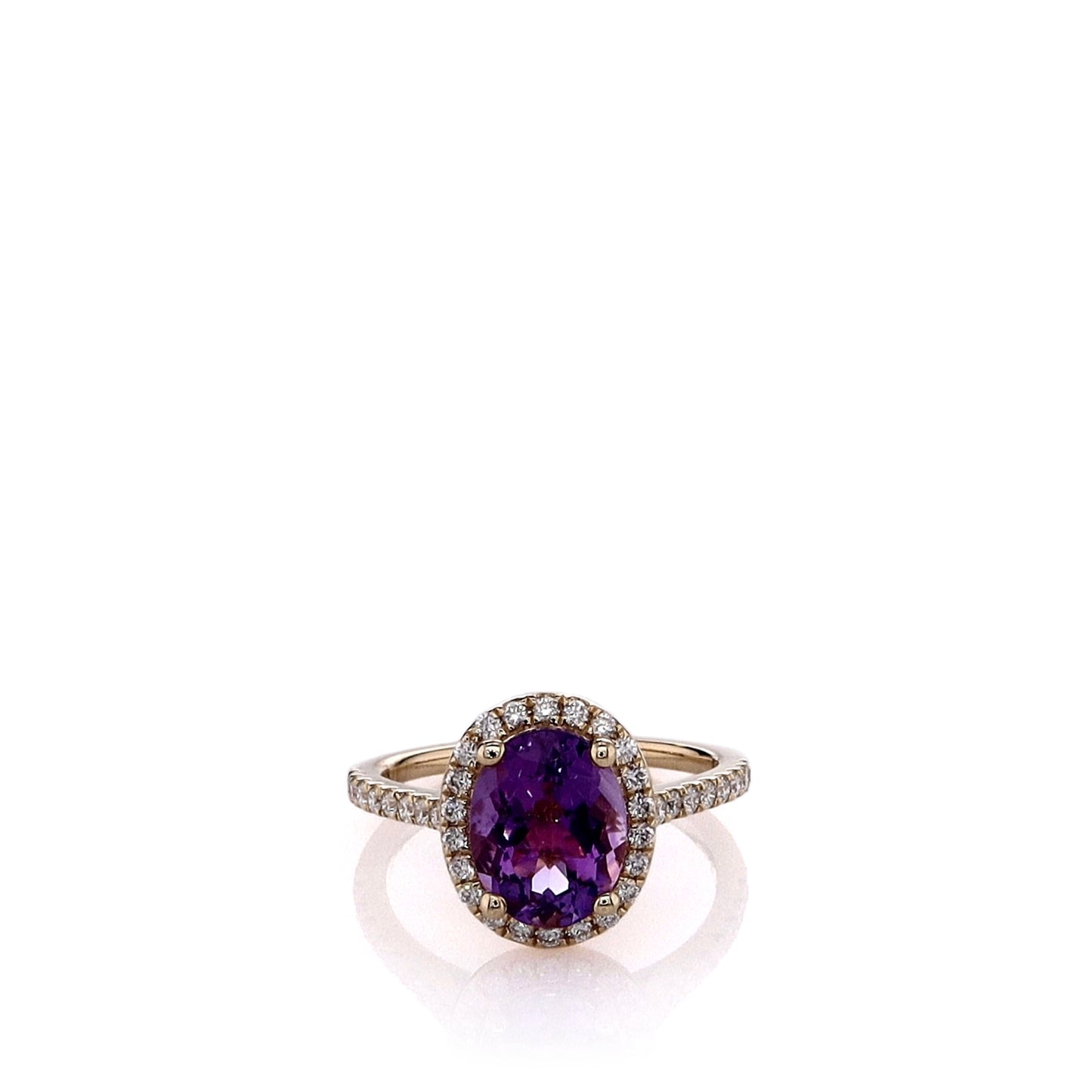 14k Yellow Gold Oval Amethyst and Diamond Halo Ring
