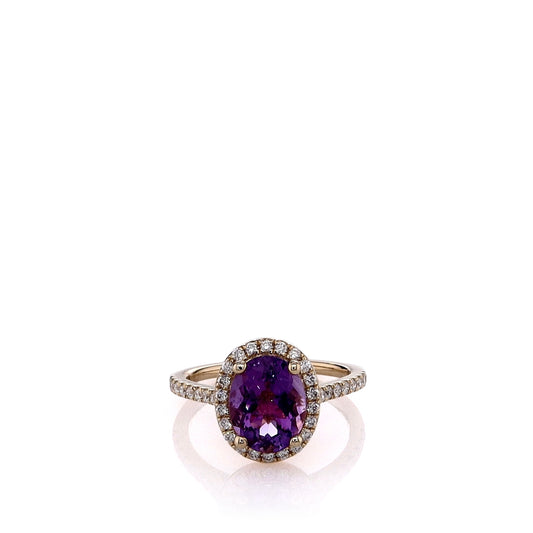 14k Yellow Gold Oval Amethyst and Diamond Halo Ring