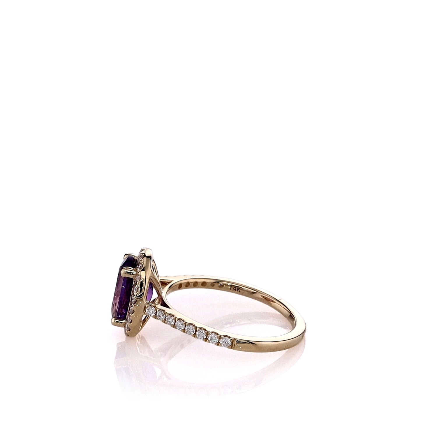 14k Yellow Gold Oval Amethyst and Diamond Halo Ring