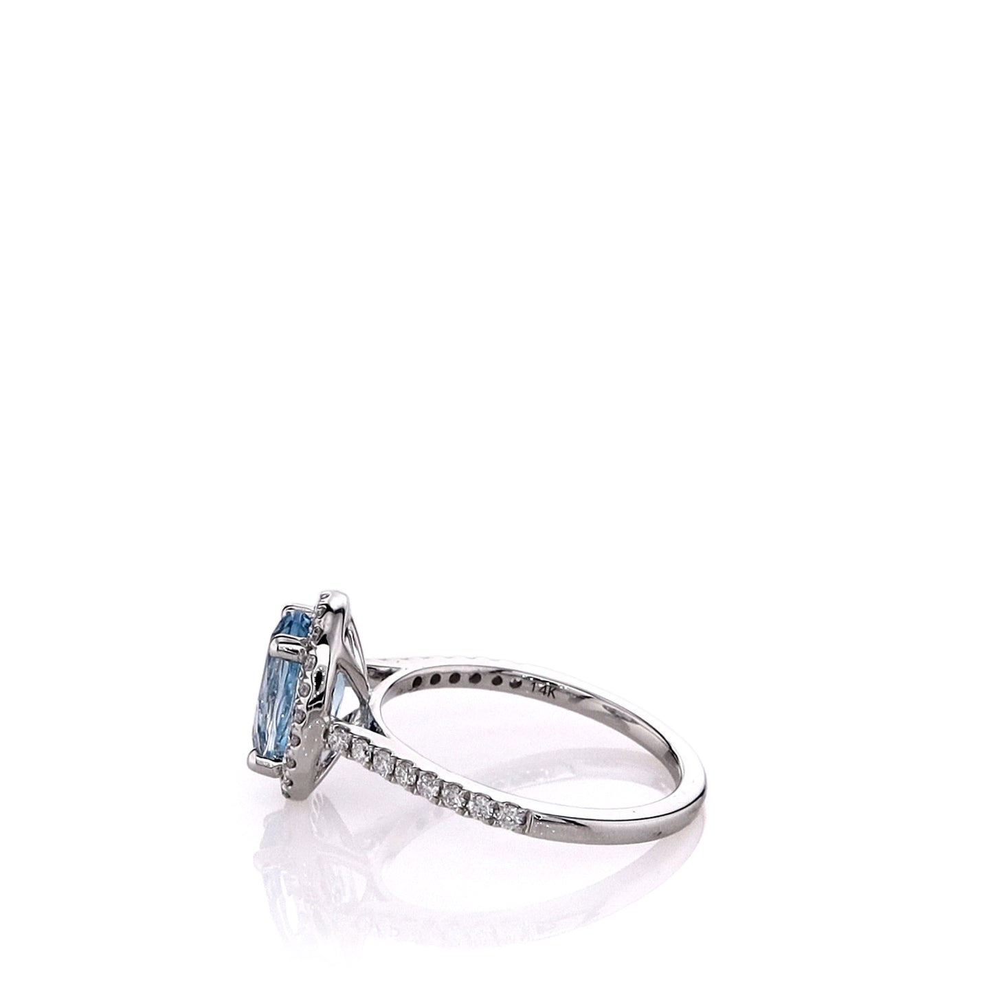 14k White Gold Oval Blue Topaz and Diamond Halo Ring