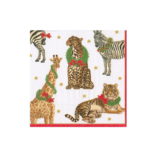 Caspari Wild Christmas Ivory Cocktail Napkins - Pack of 20