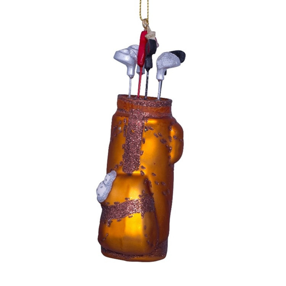 Decorative ornament shaped like golf clubs inside on a white background