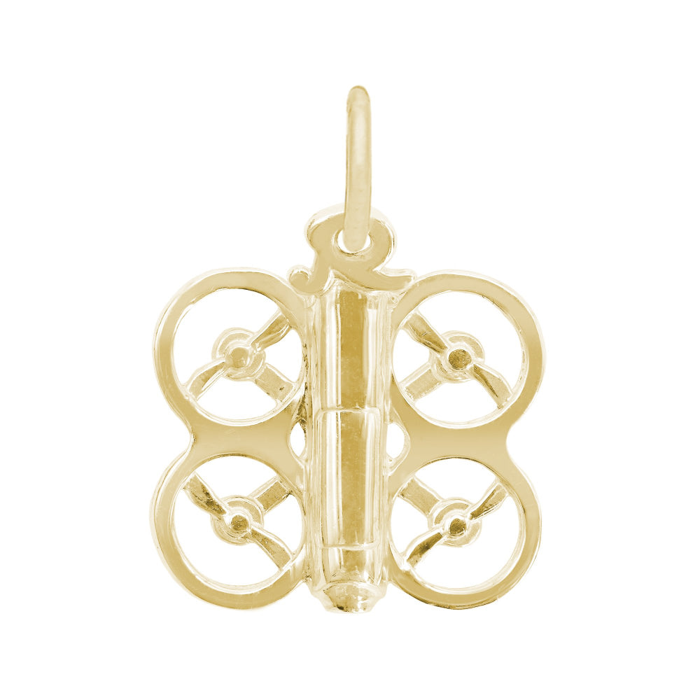 Gold drone-shaped pendant on a white background