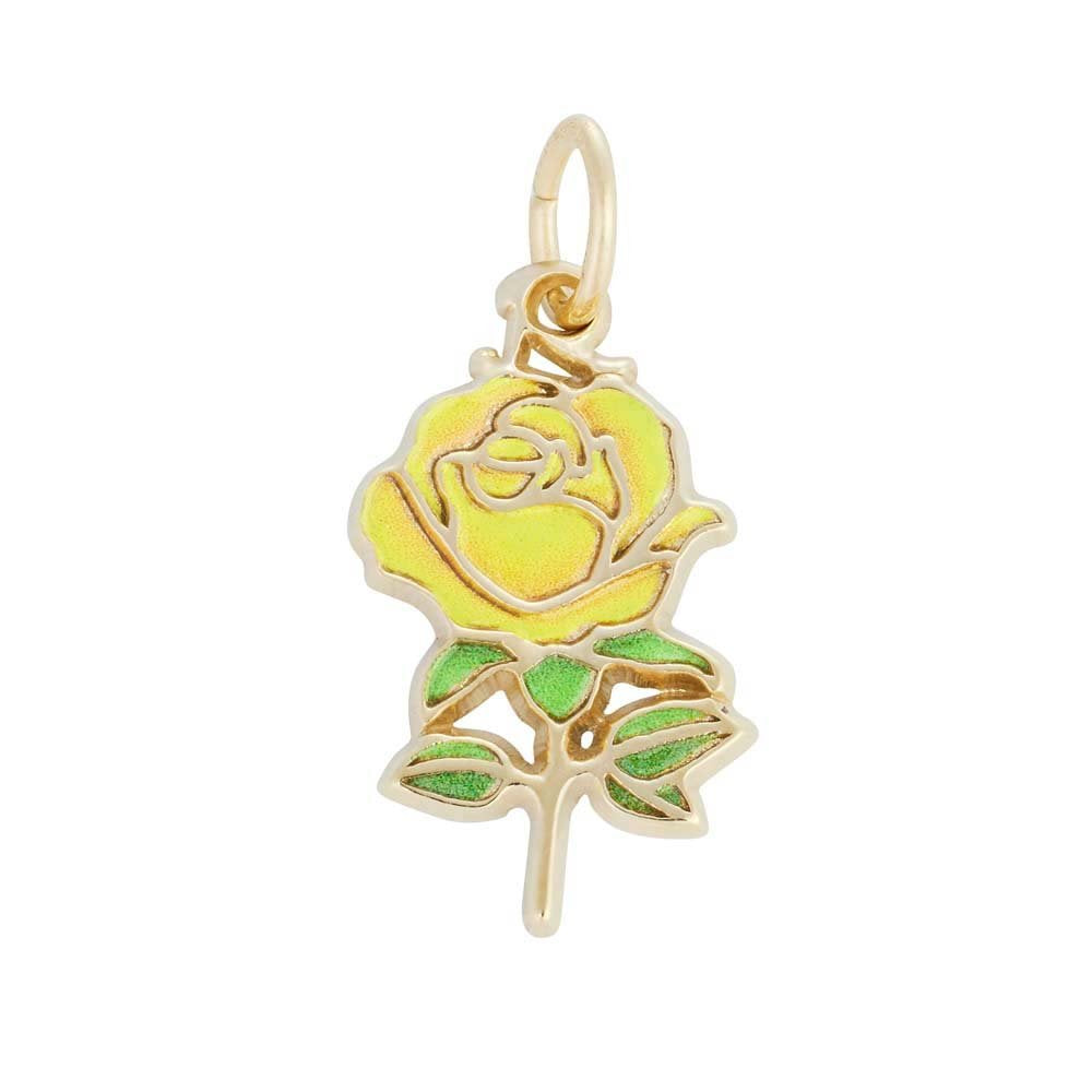 Gold Rose Charm painted yellow and green on a white background