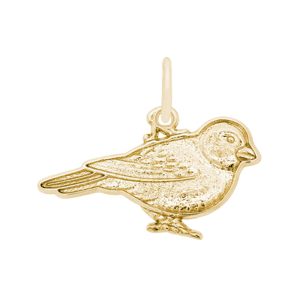 Gold bird-shaped pendant on a white background