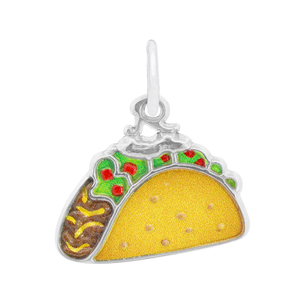 Taco-shaped pendant with silver border on a white background