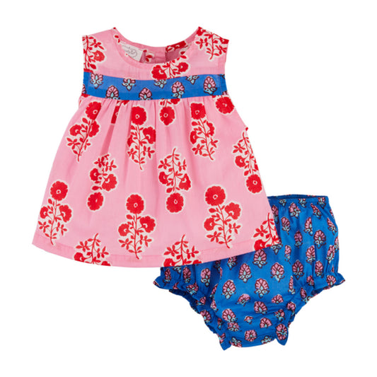 Mud Pie Mixed Block Print Pinafore Set