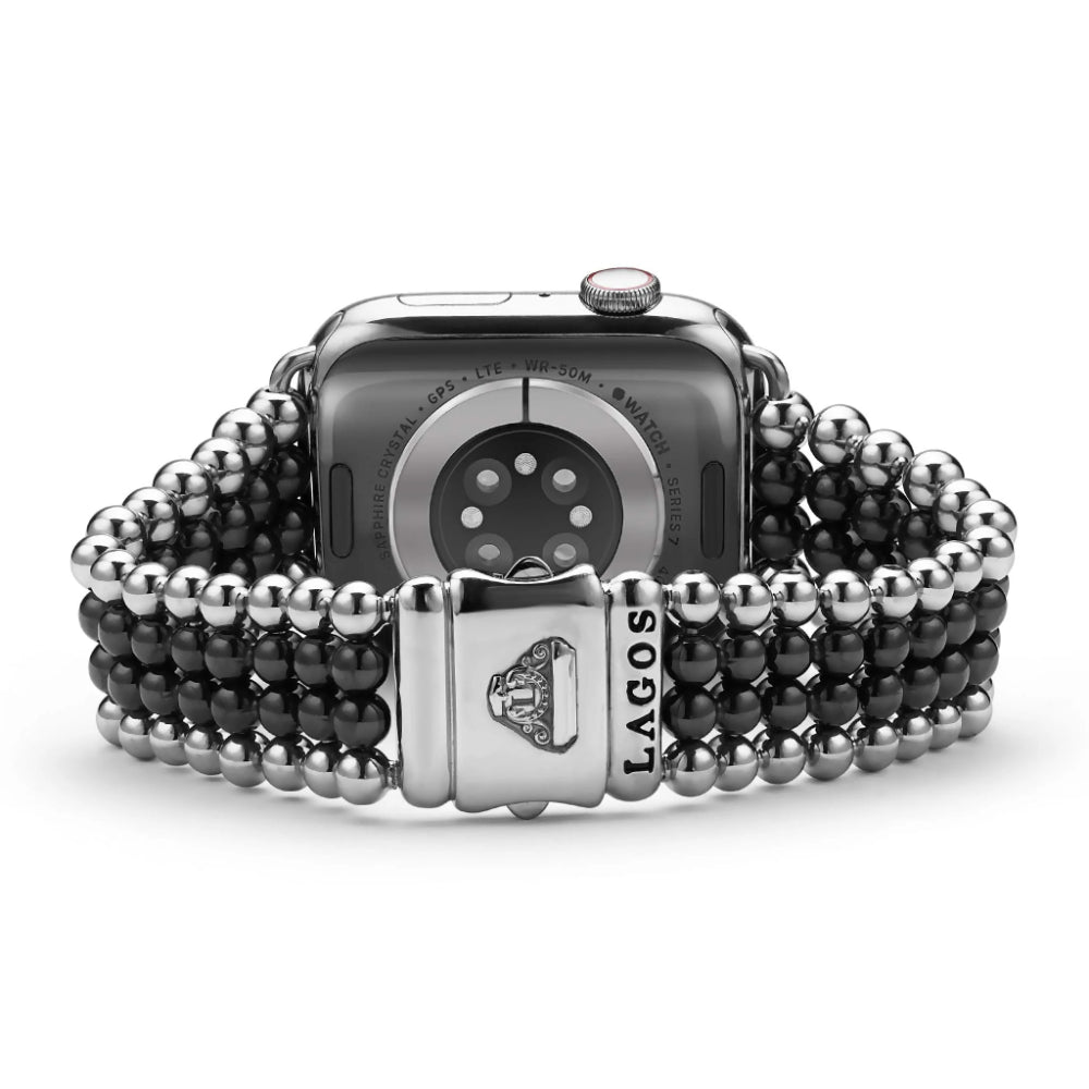 Lagos Smart Caviar Black Ceramic and Stainless Steel Infinite Watch Bracelet, 42-49mm