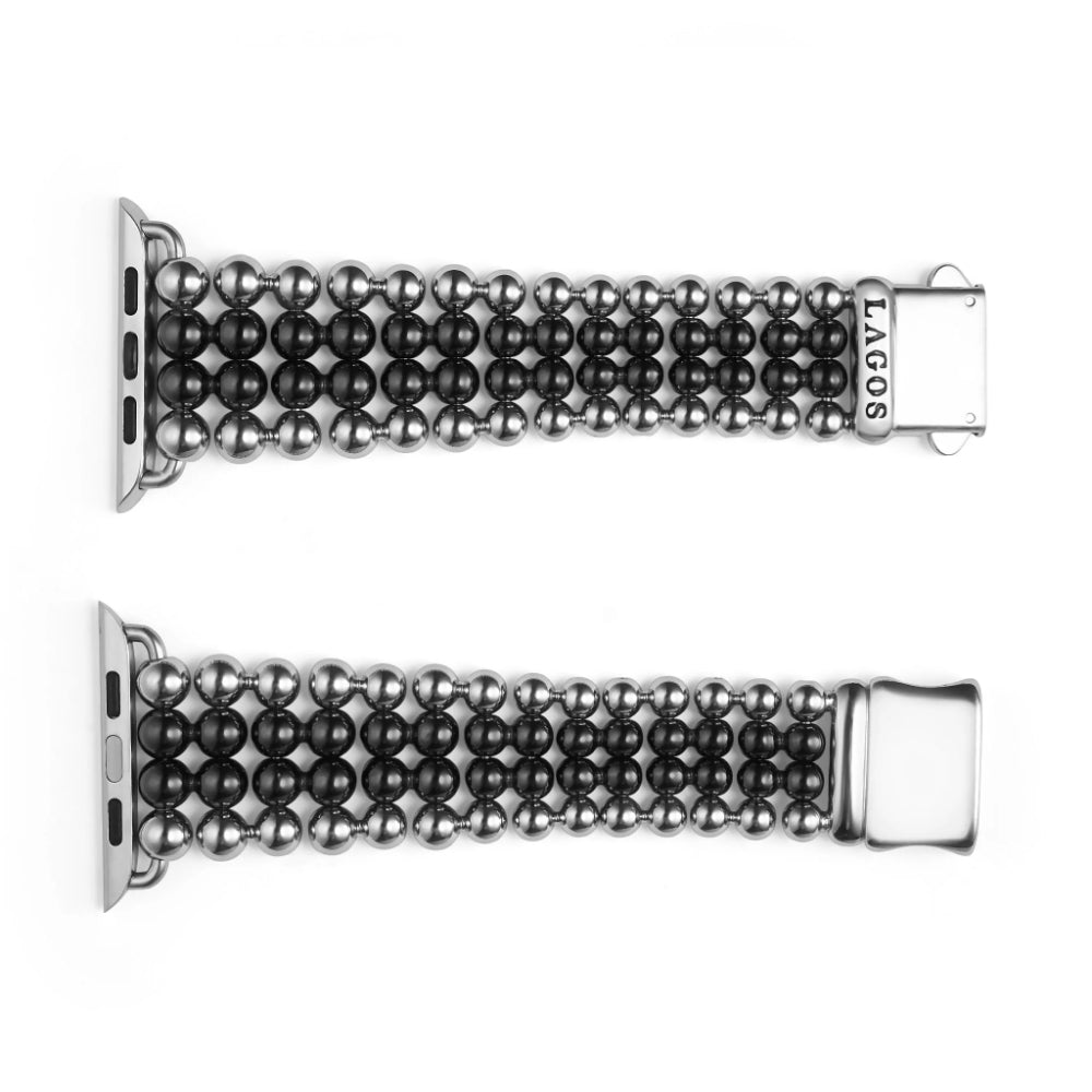 Lagos Smart Caviar Black Ceramic and Stainless Steel Infinite Watch Bracelet, 42-49mm