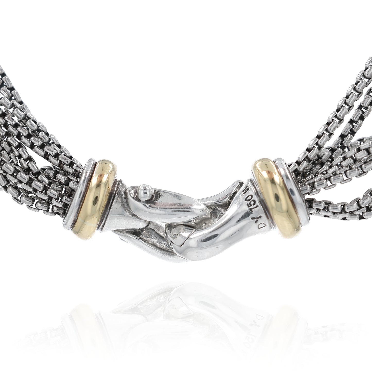Estate David Yurman Two Tone Multi-Strand Box Link Chain Pearl Necklace