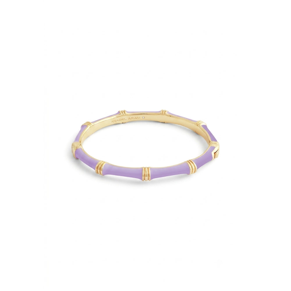 A gold-plated bamboo-style bangle bracelet with light purple enamel sections, shown on a plain white background.