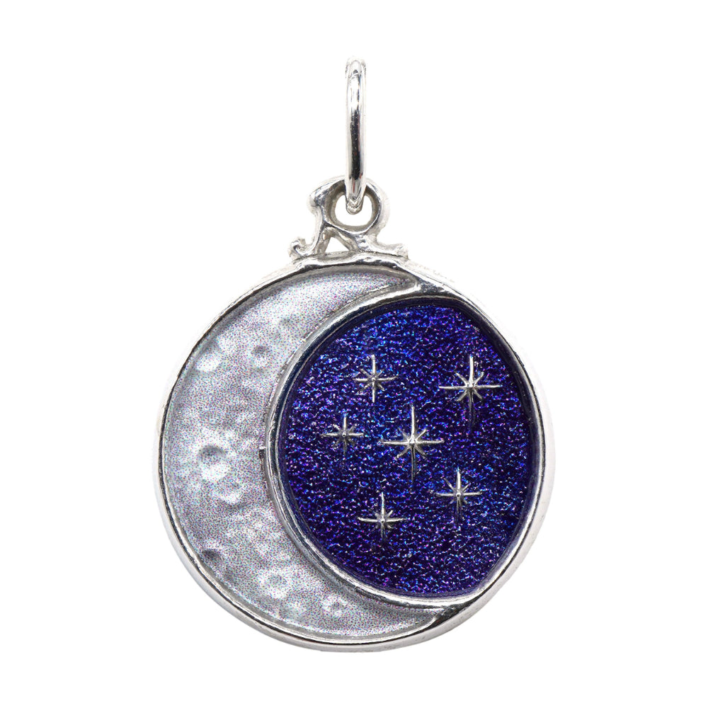 Silver Charm With Painted Moon and Stars Design