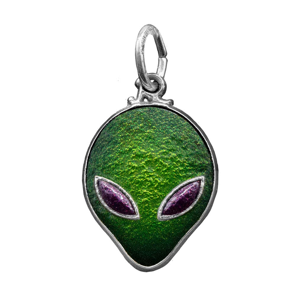 Green Alien Pendant with Silver Border