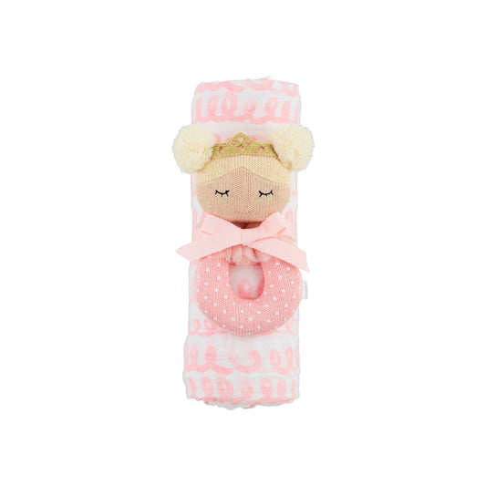 Mud Pie Pink Swirl Swaddle & Rattle Set