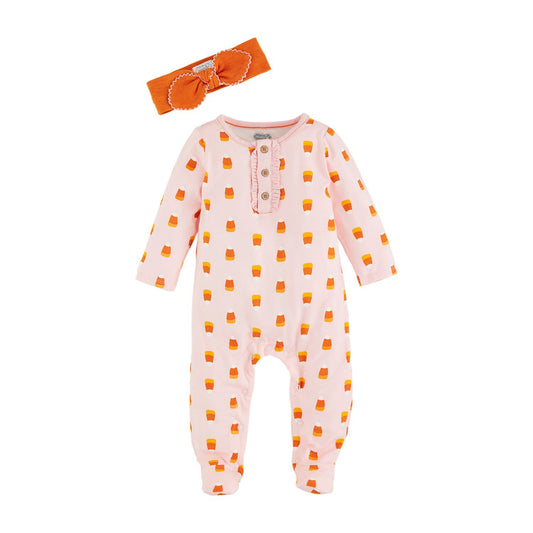 Mud Pie Candy Corn Glow Sleeper & Headband Set
