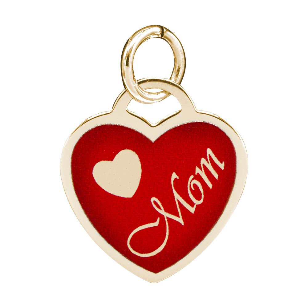 Red Painted Heart Charm with Gold Text and Border
