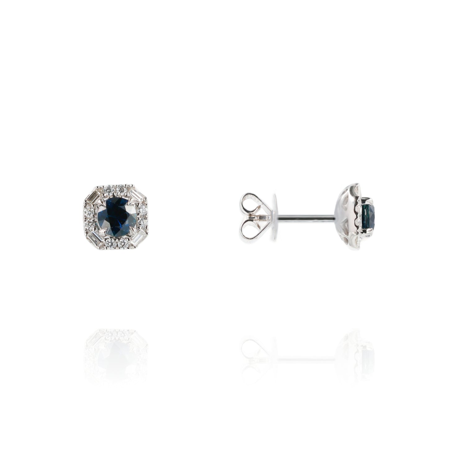 14k White Gold Sapphire and Diamond Halo Stud Earrings