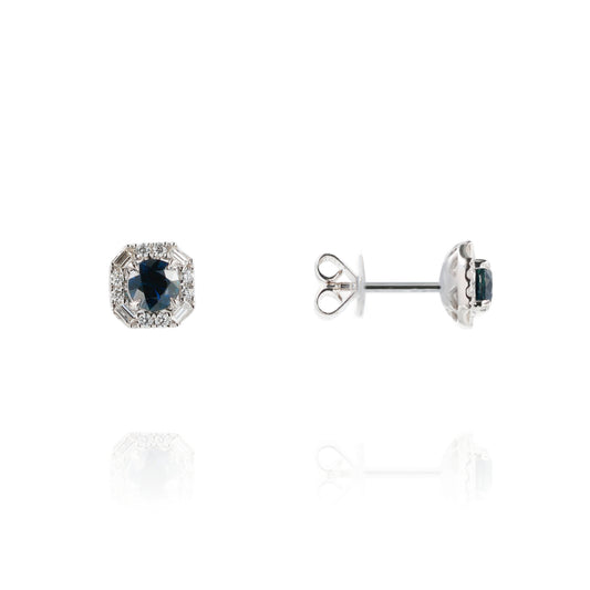 14k White Gold Sapphire and Diamond Halo Stud Earrings