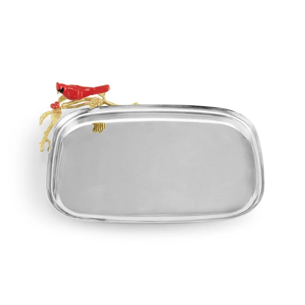 Silver tray with decorative elements on a white background