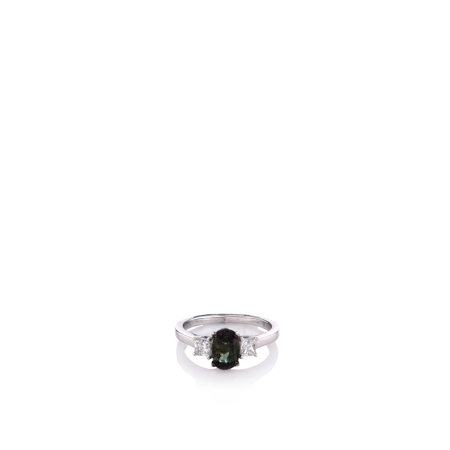 18k White Gold 1.17ct Oval Alexandrite and Diamond Three Stone Ring