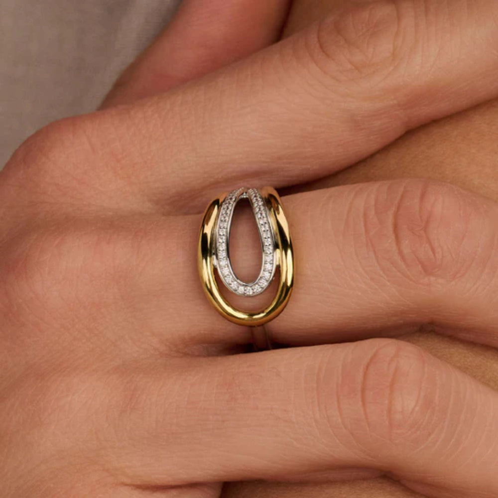 Ti Sento 18k Gold Plated Loop Ring with Zirconia