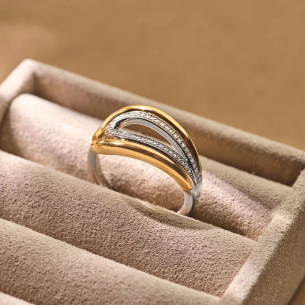 Ti Sento 18k Gold Plated Loop Ring with Zirconia