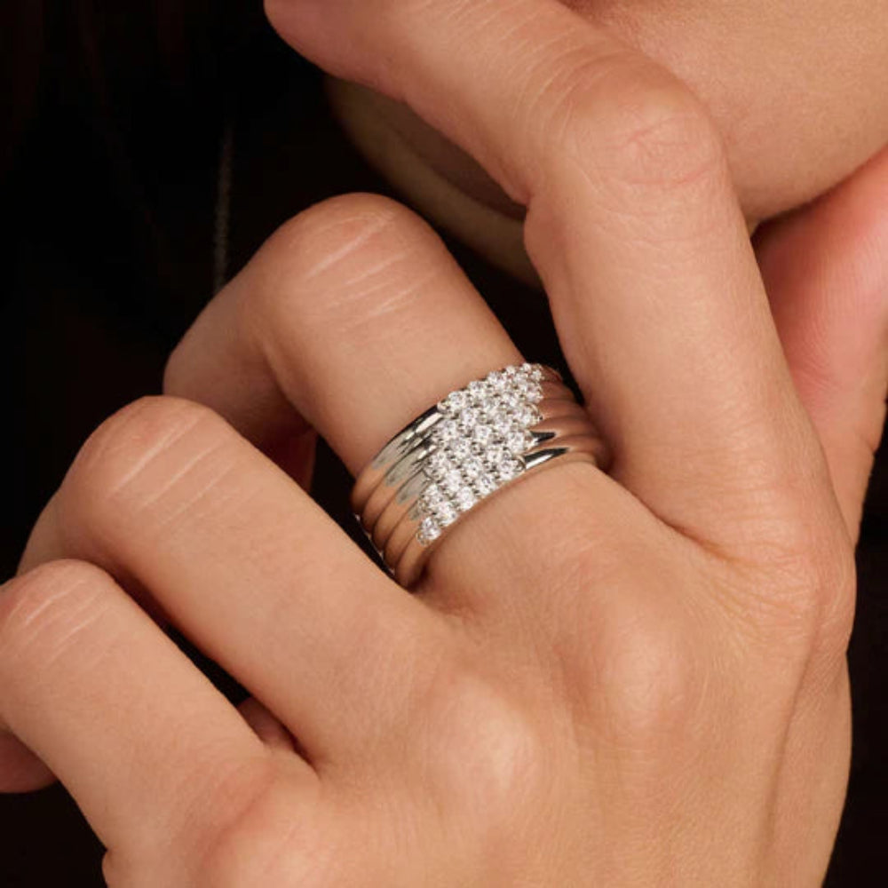 Ti Sento Stering Silver Layered Ring with Zirconia