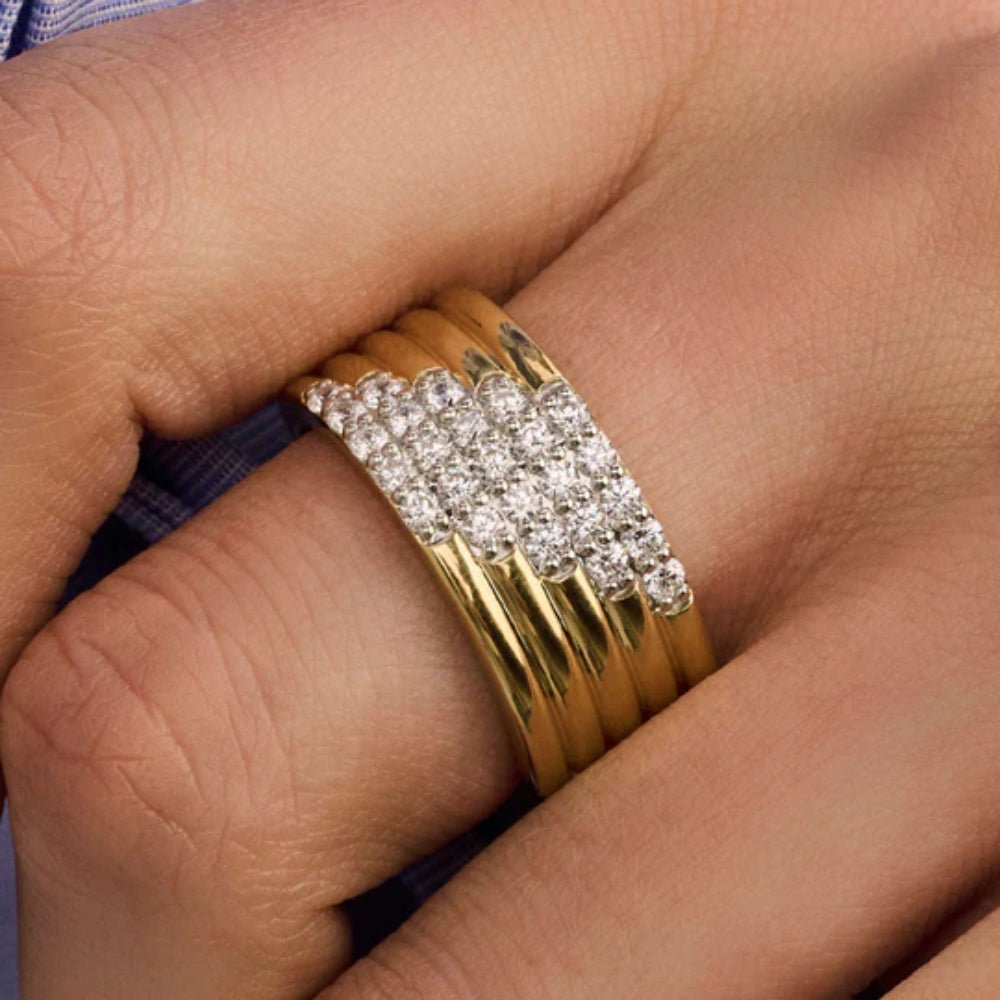 Ti Sento 18k Gold-Plated Layered Ring with Zirconia