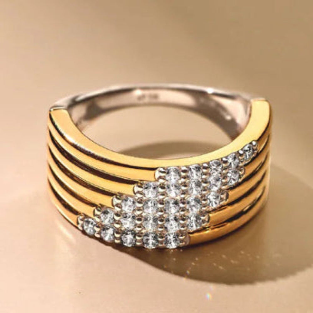 Ti Sento 18k Gold-Plated Layered Ring with Zirconia