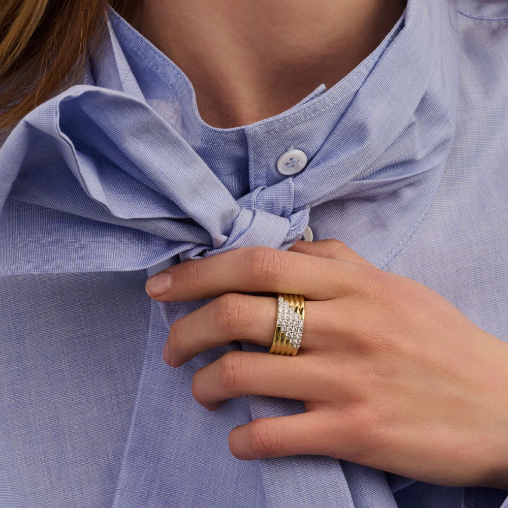 Ti Sento 18k Gold-Plated Layered Ring with Zirconia