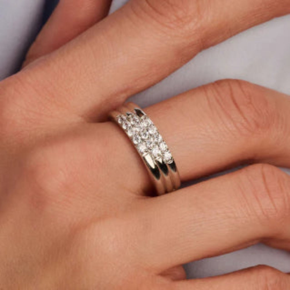 Ti Sento Silver Stardust 3 Banded Layered  Ring