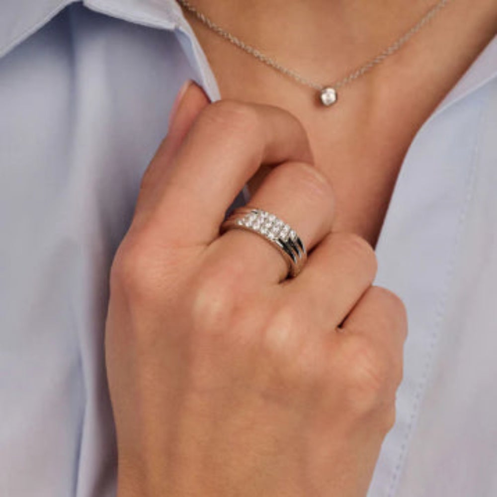 Ti Sento Silver Stardust 3 Banded Layered  Ring
