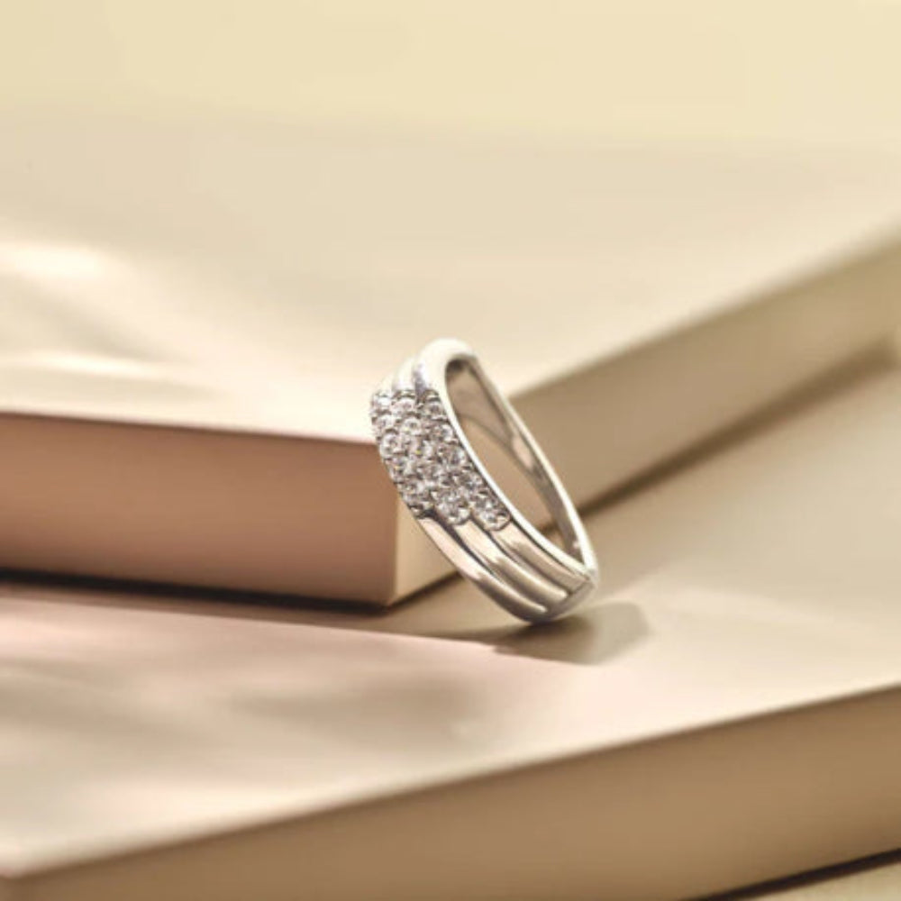 Ti Sento Silver Stardust 3 Banded Layered  Ring