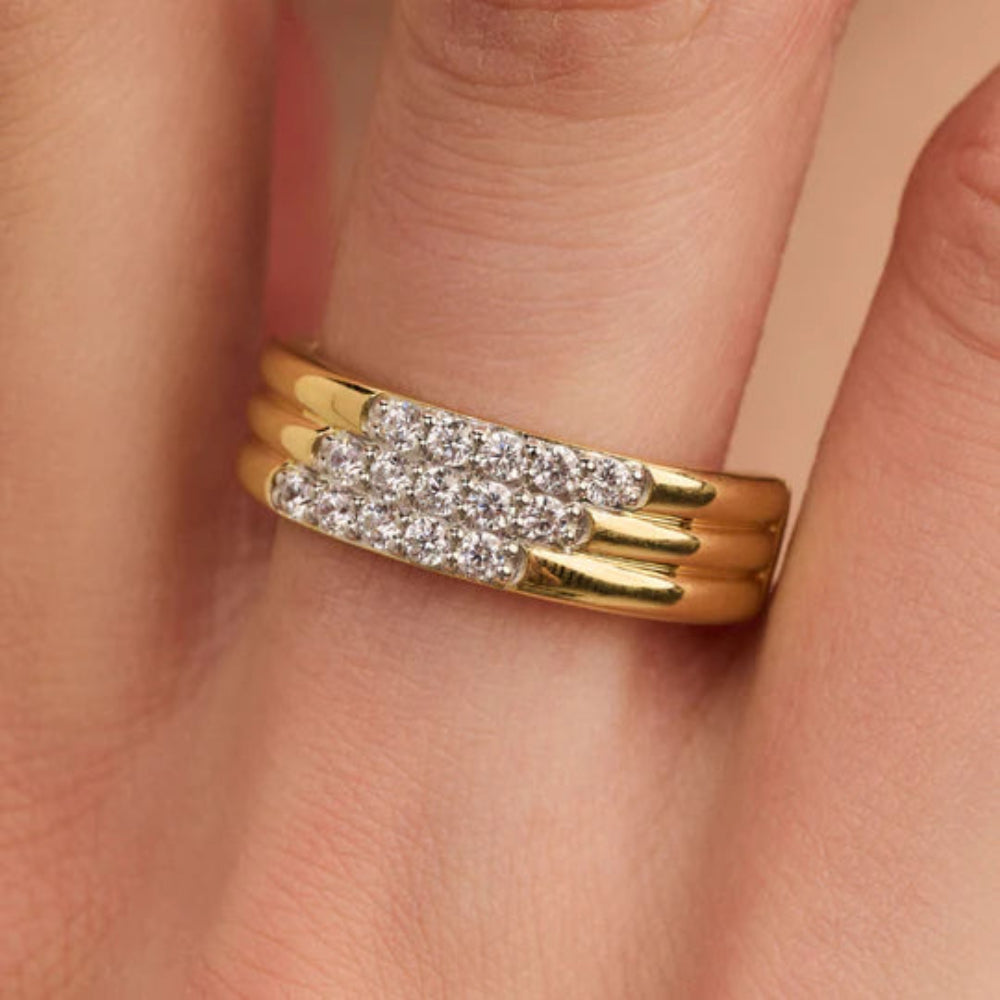 Ti Sento Two Toned Stardust 3 Banded Layered Ring