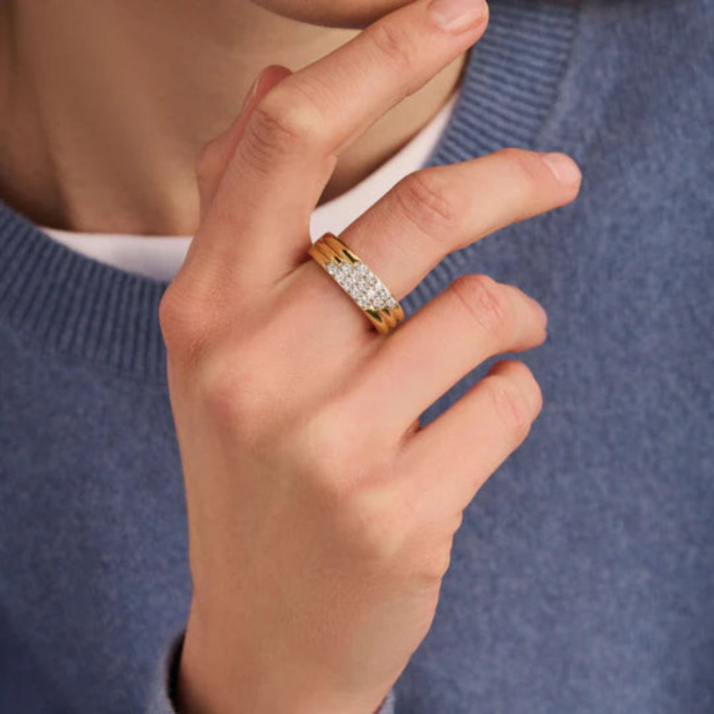 Ti Sento Two Toned Stardust 3 Banded Layered Ring