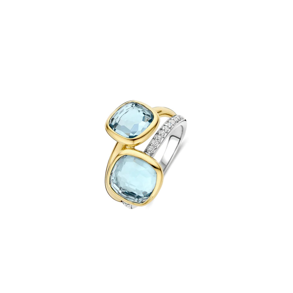 Ti Sento 18k Gold Plated Ring with Blue Stones