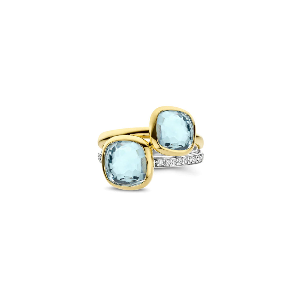 Ti Sento 18k Gold Plated Ring with Blue Stones