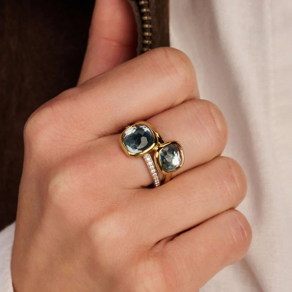 Ti Sento 18k Gold Plated Ring with Blue Stones