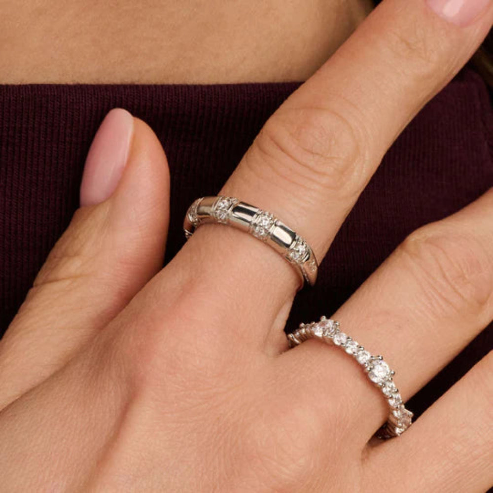 Ti Sento Sterling Silver Ring with Vertical Rows of Zirconia