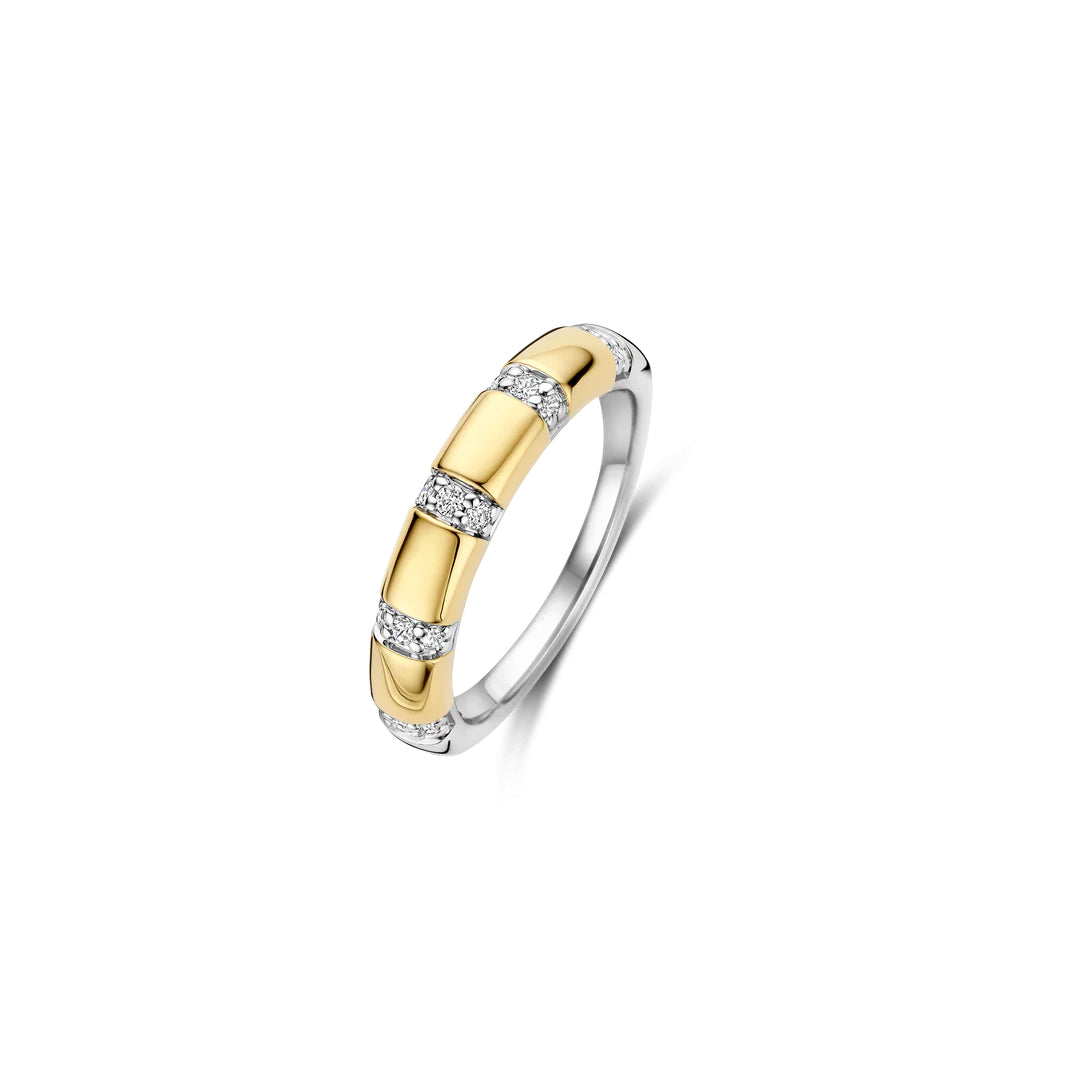 Ti Sento 18K Gold Plated Two Tone Band with Vertical Stones of Zirconia