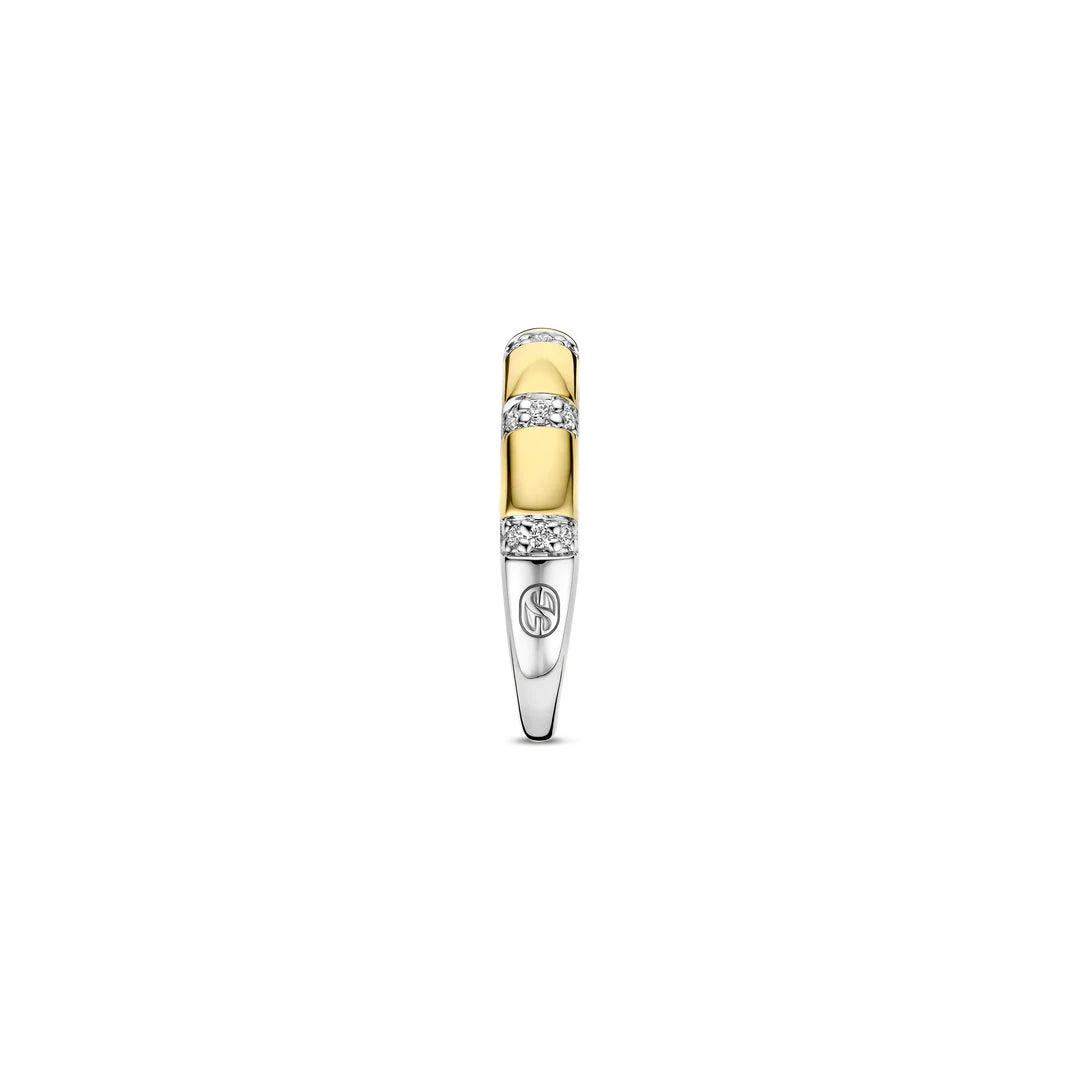 Ti Sento 18K Gold Plated Two Tone Band with Vertical Stones of Zirconia