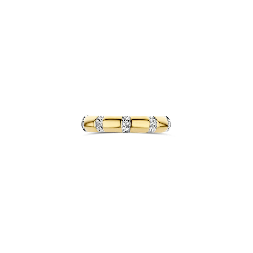 Ti Sento 18K Gold Plated Two Tone Band with Vertical Stones of Zirconia