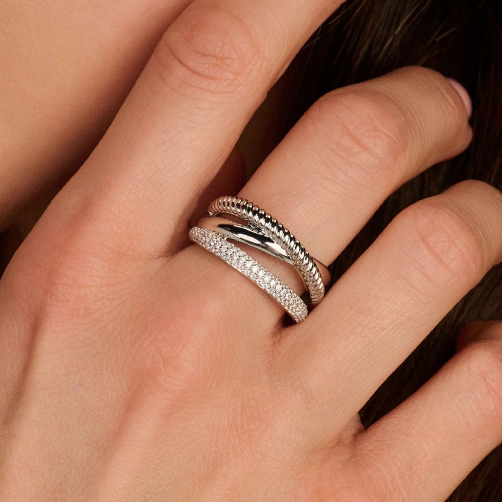Ti Sento Sterling Silver 3 Layered Band Ring