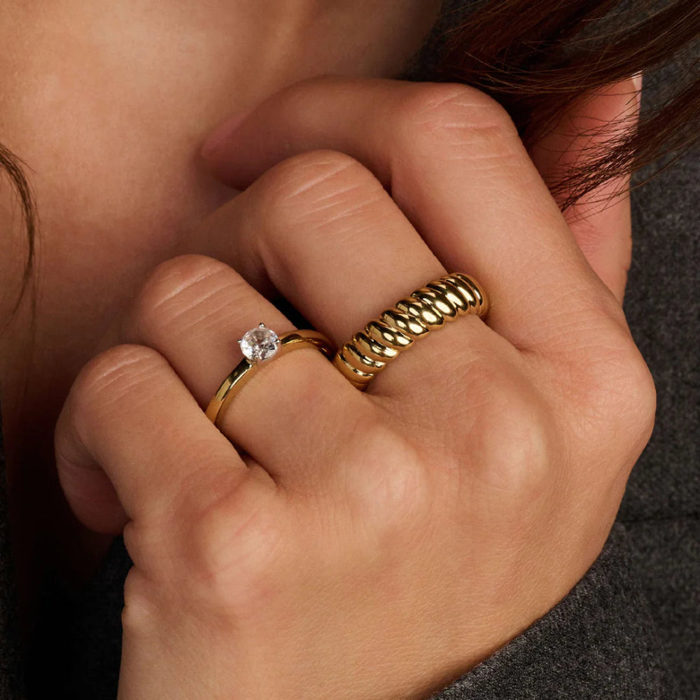 Ti Sento "Vintage" 18k Gold-Plated Ribbed Textured Ring