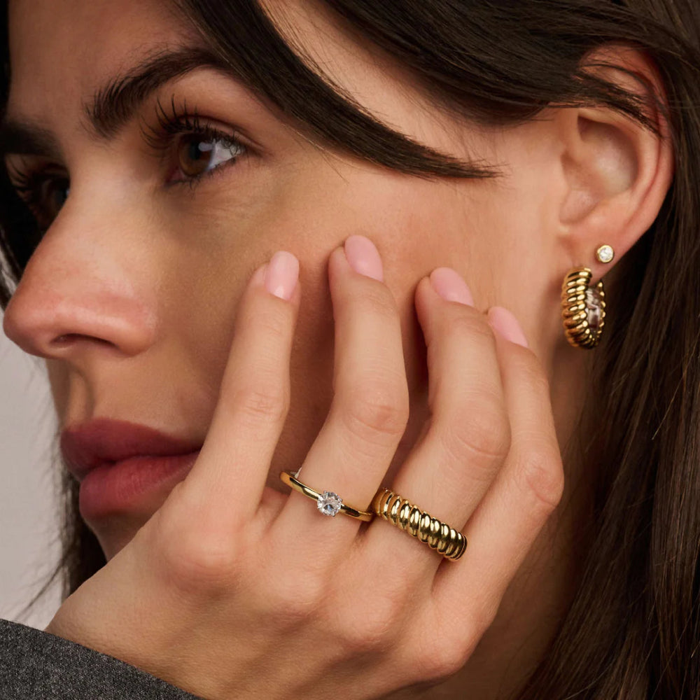 Ti Sento "Vintage" 18k Gold-Plated Ribbed Textured Ring