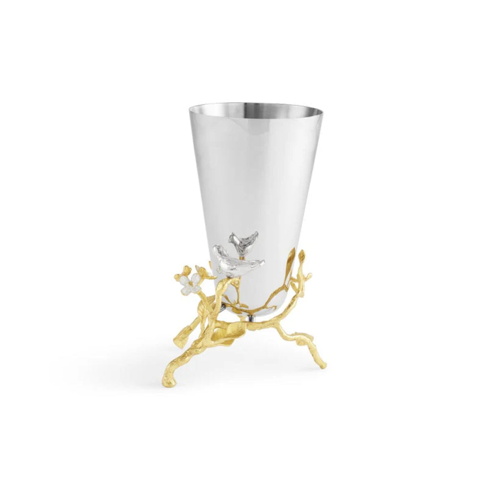 Silver cup with gold stand on a white background