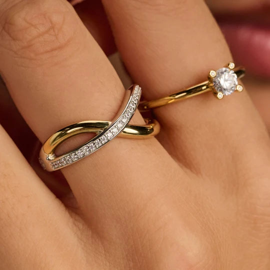 Ti Sento 18K Two Tone Organic Open Zirconia Ring
