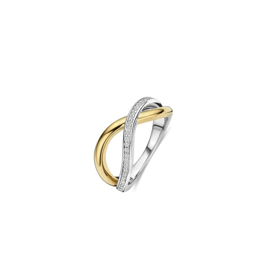 Ti Sento 18K Two Tone Organic Open Zirconia Ring