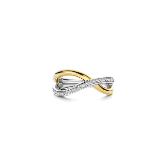Ti Sento 18K Two Tone Organic Open Zirconia Ring