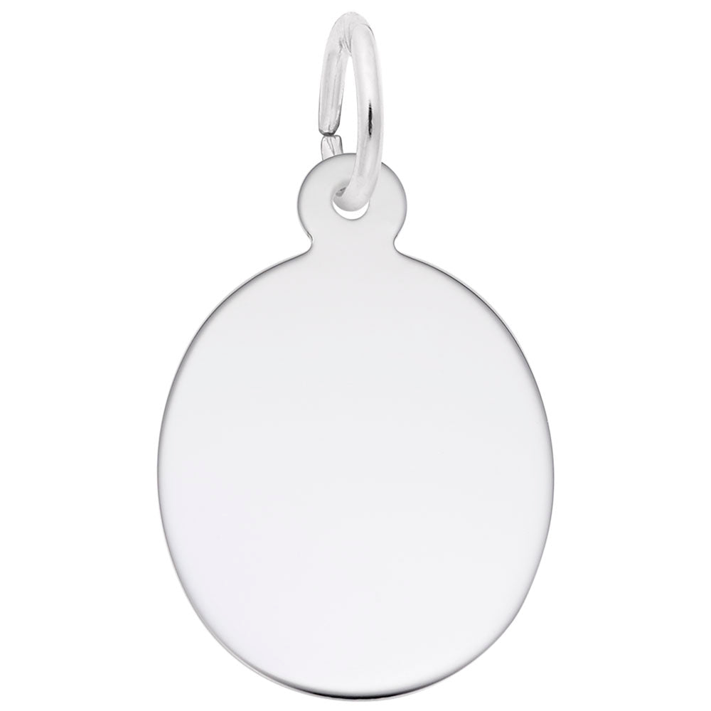 Plain silver oval charm on a white background